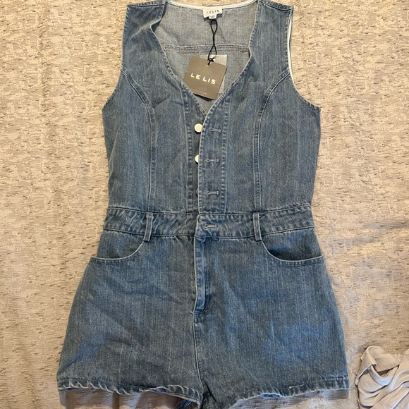 Sleeveless Denim Romper - Picture 1 of 2